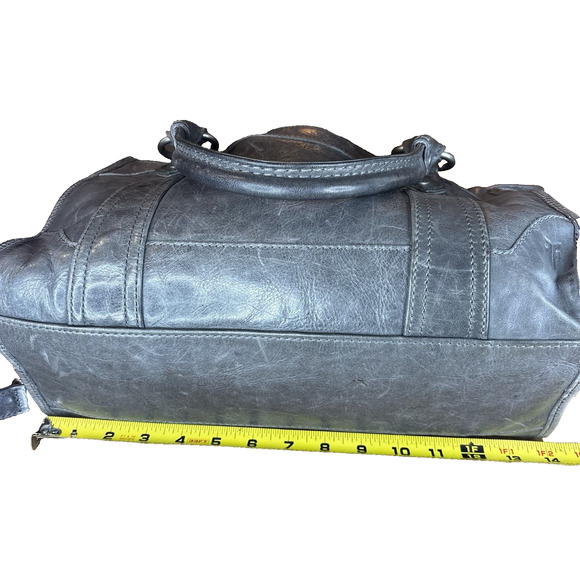 Frye Leather Satchel Shoulder Bag Gray Purse Tote Handbag Med Crossbody Silver - Picture 11 of 16